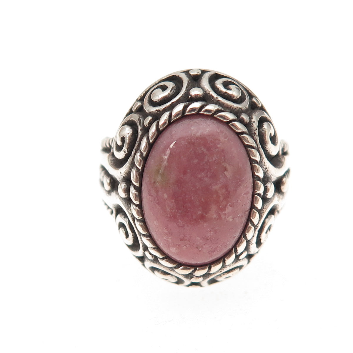 Carolyn Pollack 925 Sterling Silver Vintage Real Rhodonite Spiral Ring Size 7.5