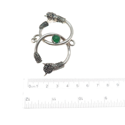 925 Sterling Silver Vintage Real Green Onyx Bull Interlocked Eternity Pendant