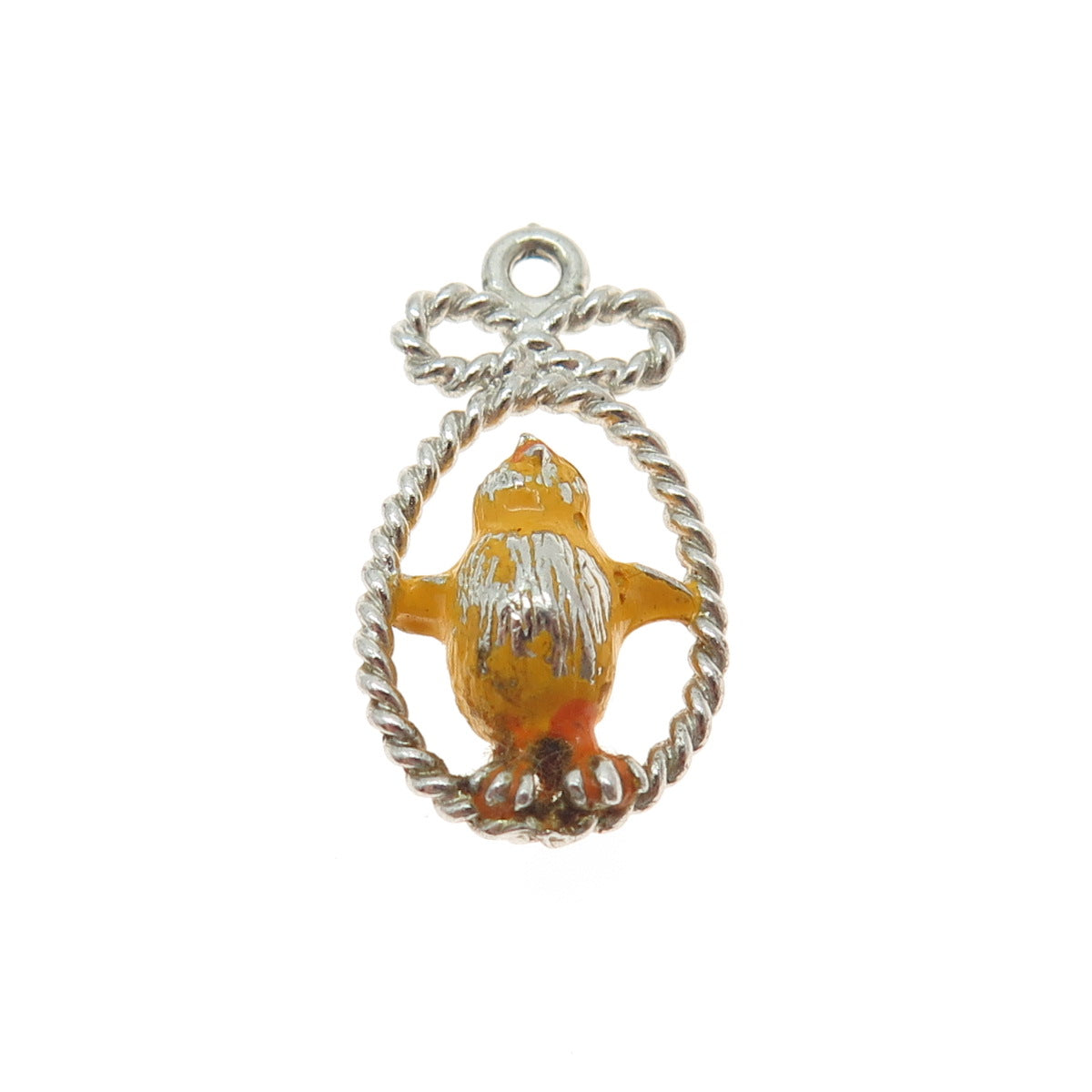 925 Sterling Silver Antique Art Deco Enamel Chick Easter Egg Charm Pendant