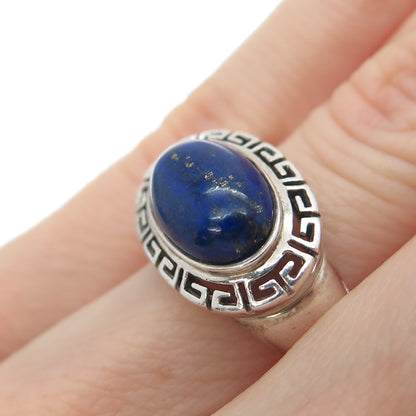 925 Sterling Silver Vintage Real Cabochon Lapis Lapis Greek Key Ring Size 6