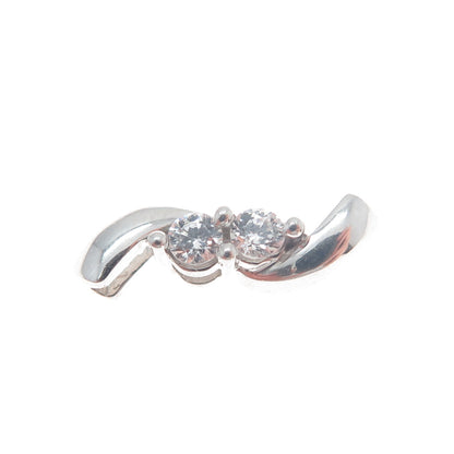 925 Sterling Silver Round-Cut C Z Wavy Minimalist Charm Slide Pendant