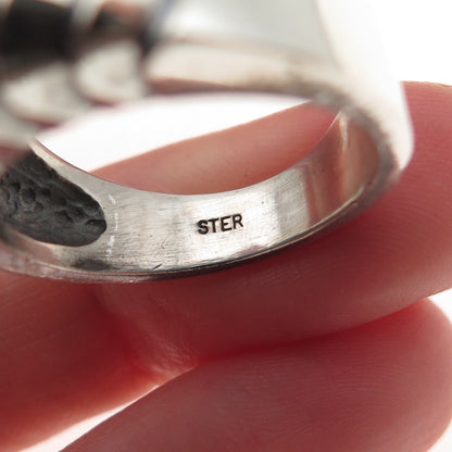 925 Sterling Silver Vintage Modernist Ribbed Oxidized Ring Size 7.75