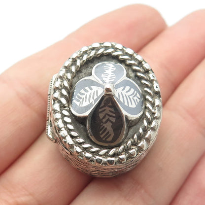 900 Silver Vintage Textured Floral Pill Box