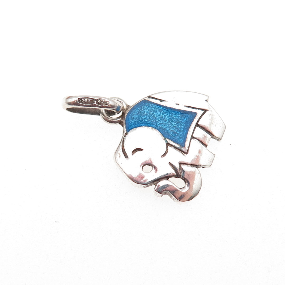 925 Sterling Silver Vintage Italy Enamel Elephant Charm Pendant