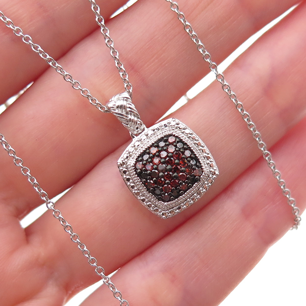 Joseph Schmid 925 Sterling Silver Real Red Diamond Cable Chain Necklace 18"