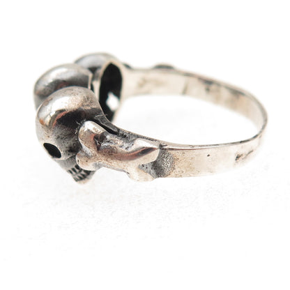 925 Sterling Silver Vintage Skull Oxidized Biker Ring Size 10