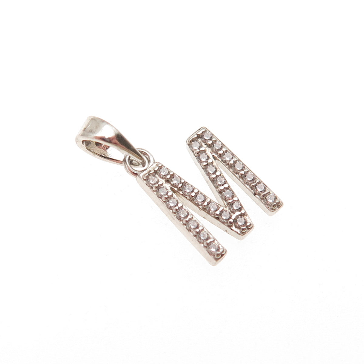 925 Sterling Silver Round-Cut C Z Letter M Initial Mini Charm Pendant