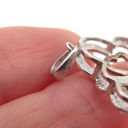 925 Sterling Silver 2-Tone Real Round-Cut Diamond Couple Heart Charm Pendant