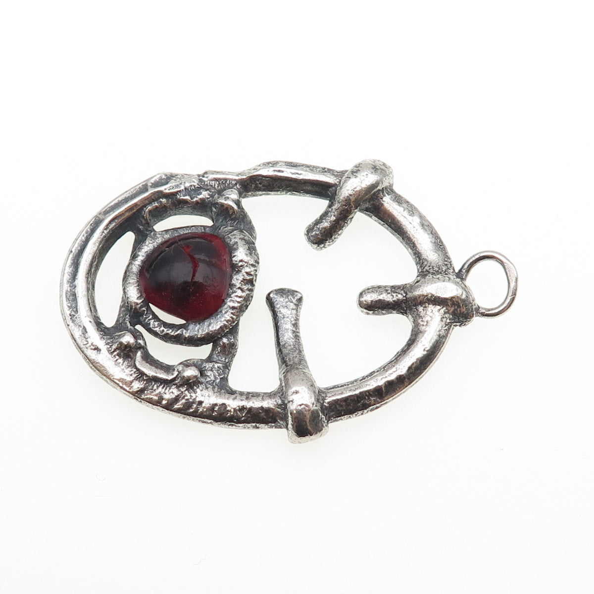 925 Sterling Silver Vintage Enamel Modernist Heart Oxidized Pendant