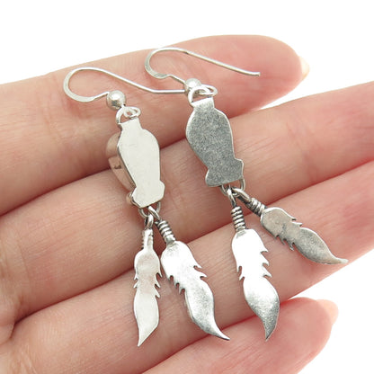 Old Pawn 925 Sterling Vintage Southwestern Mother-of-Pear Feather Earrings