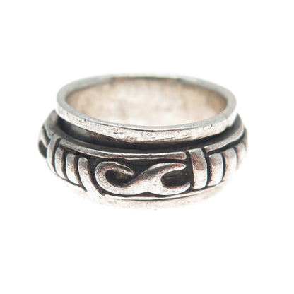 925 Sterling Silver Vintage Modernist Oxidized Rotating Band Ring Size 5.25