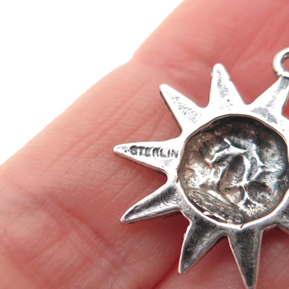 925 Sterling Silver Vintage Oklahoma Sun Face Oxidized Mini Charm Pendant
