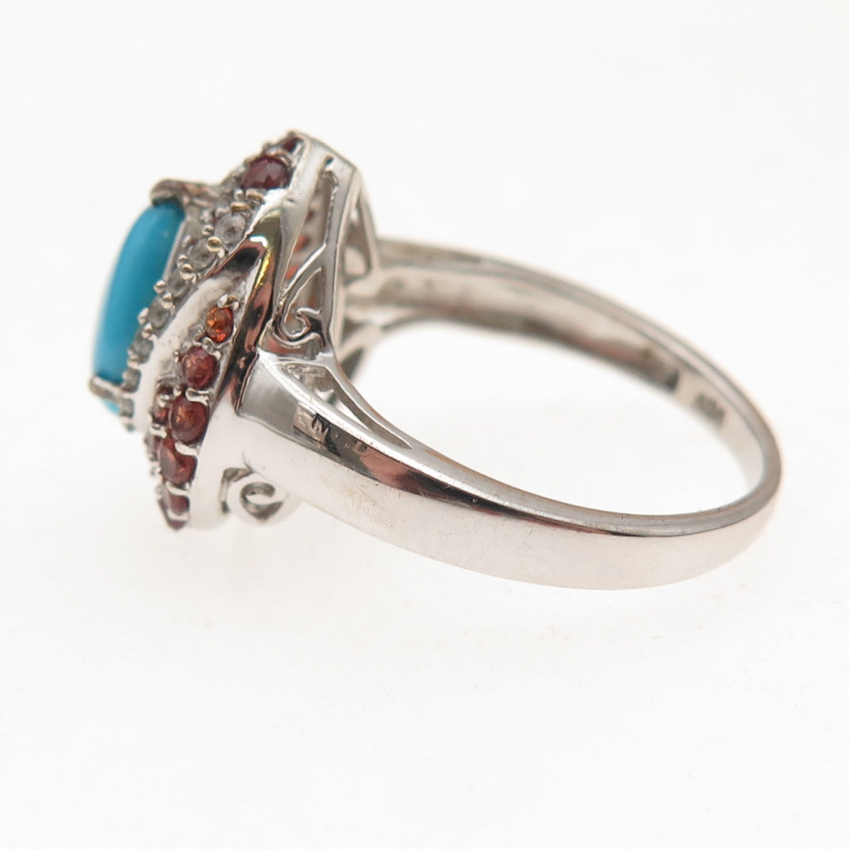 Chuck Clemency Sterling Silver Real Turquoise Garnet White Topaz Ring Size 8.25