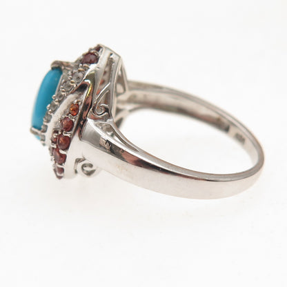Chuck Clemency Sterling Silver Real Turquoise Garnet White Topaz Ring Size 8.25