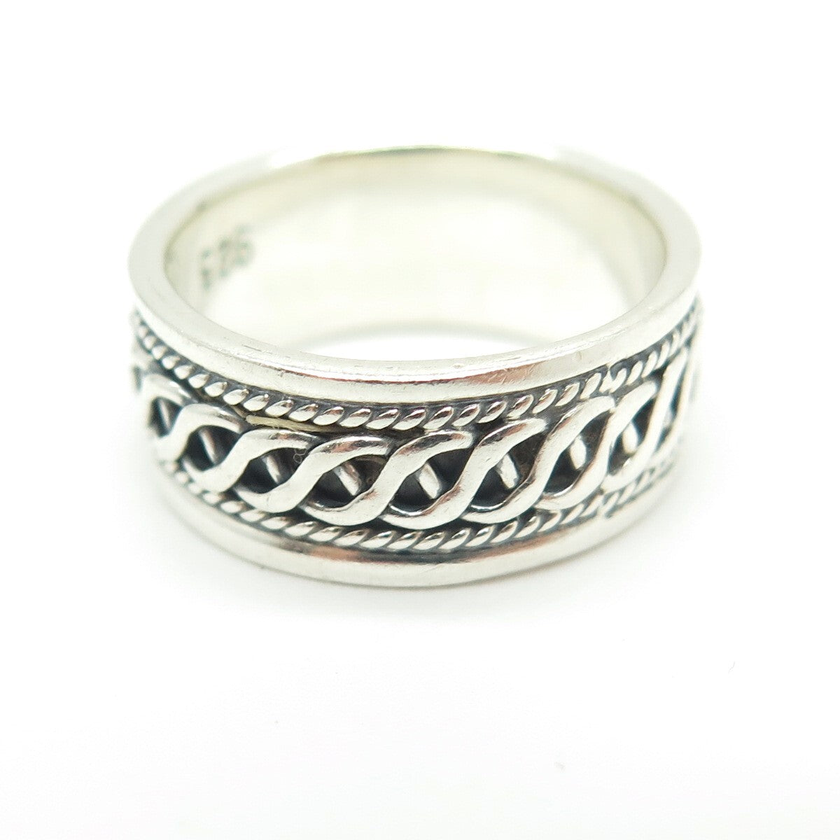 925 Sterling Silver Vintage All Around Chain Link Band Ring Size 6.75