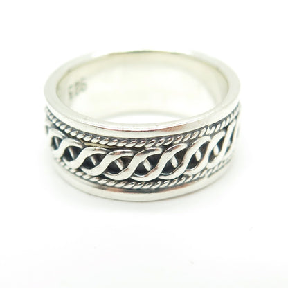 925 Sterling Silver Vintage All Around Chain Link Band Ring Size 6.75