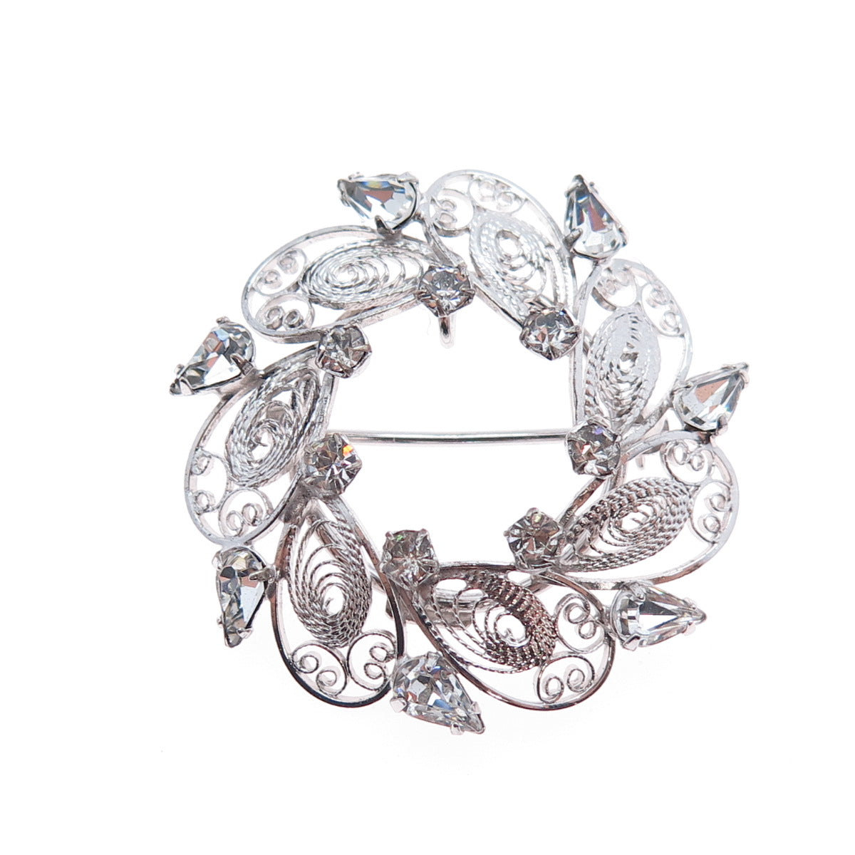 CARL ART 925 Sterling Silver Antique Rhinestone Filigree Pin Brooch / Pendant