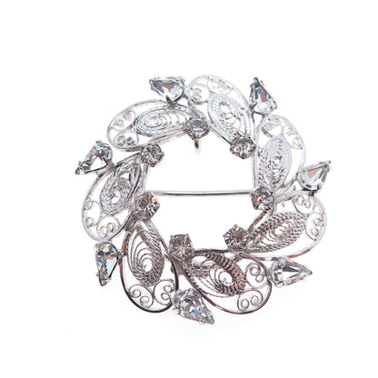 CARL ART 925 Sterling Silver Antique Rhinestone Filigree Pin Brooch / Pendant
