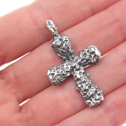 925 Sterling Silver Vintage Modernist Nugget Cross Oxidized Pendant