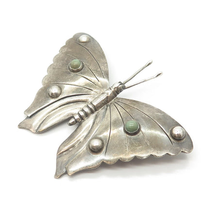 925 Sterling Silver Vintage Mexico Real Turquoise Gem Butterfly Pin Brooch