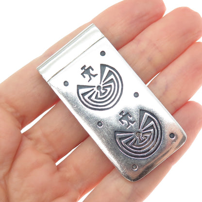 CYRUS JOSYTEWA HOPI Old Pawn Sterling Silver Man In The Maze Tribal Money Clip