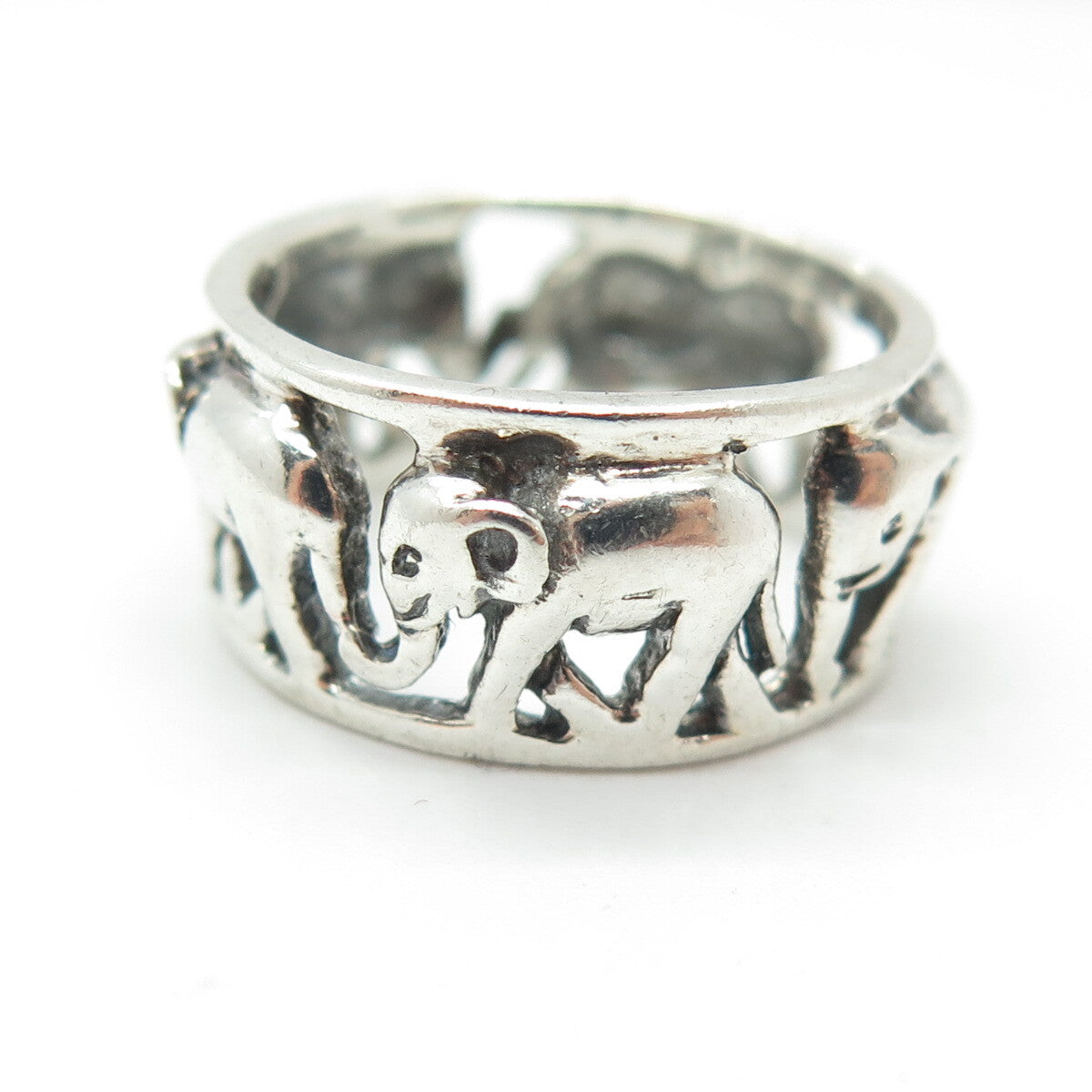 925 Sterling Silver Vintage Elephant Oxidized Band Ring Size 5.5