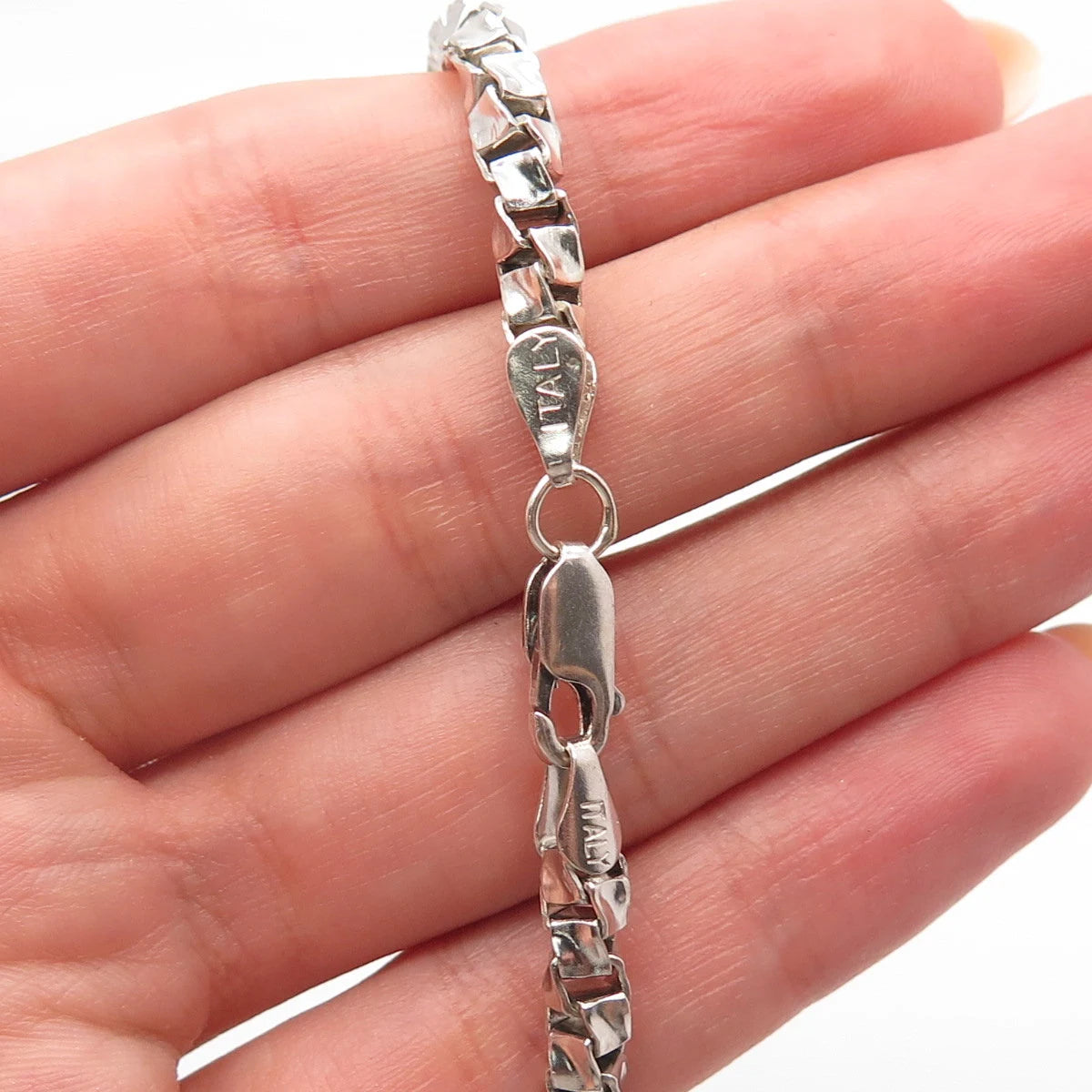 925 Sterling Silver Vintage Italy Box Link Bracelet 7.75"