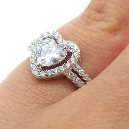 925 Sterling Silver Round & Heart-Cut C Z Promise Ring Size 5