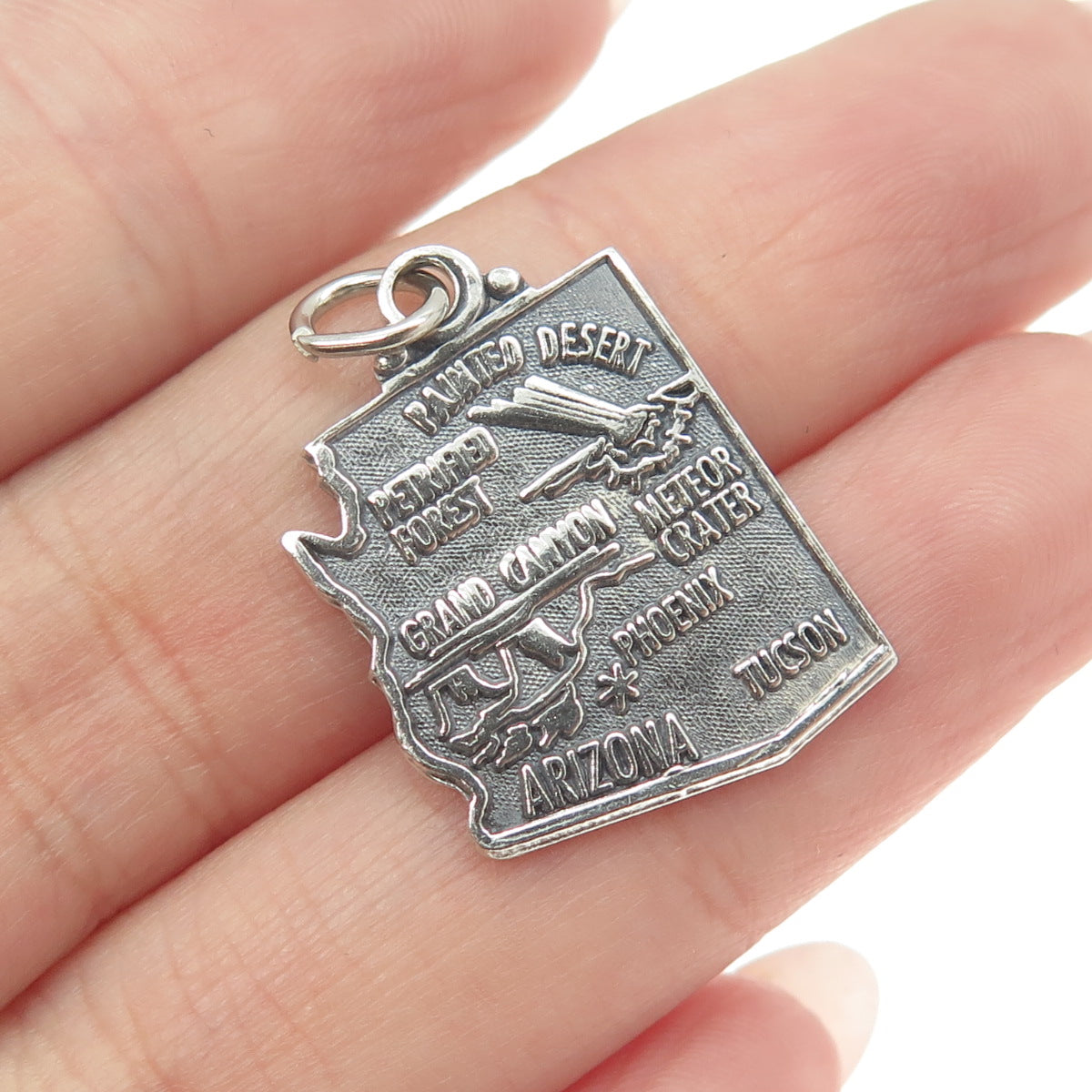 925 Sterling Silver Vintage Arizona State Map Charm Pendant