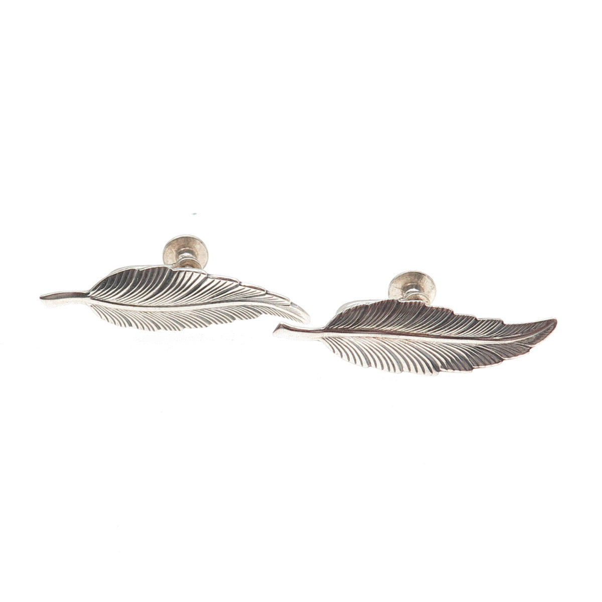JewelArt 925 Sterling Silver Antique Art Deco Feather Screw Back Earrings