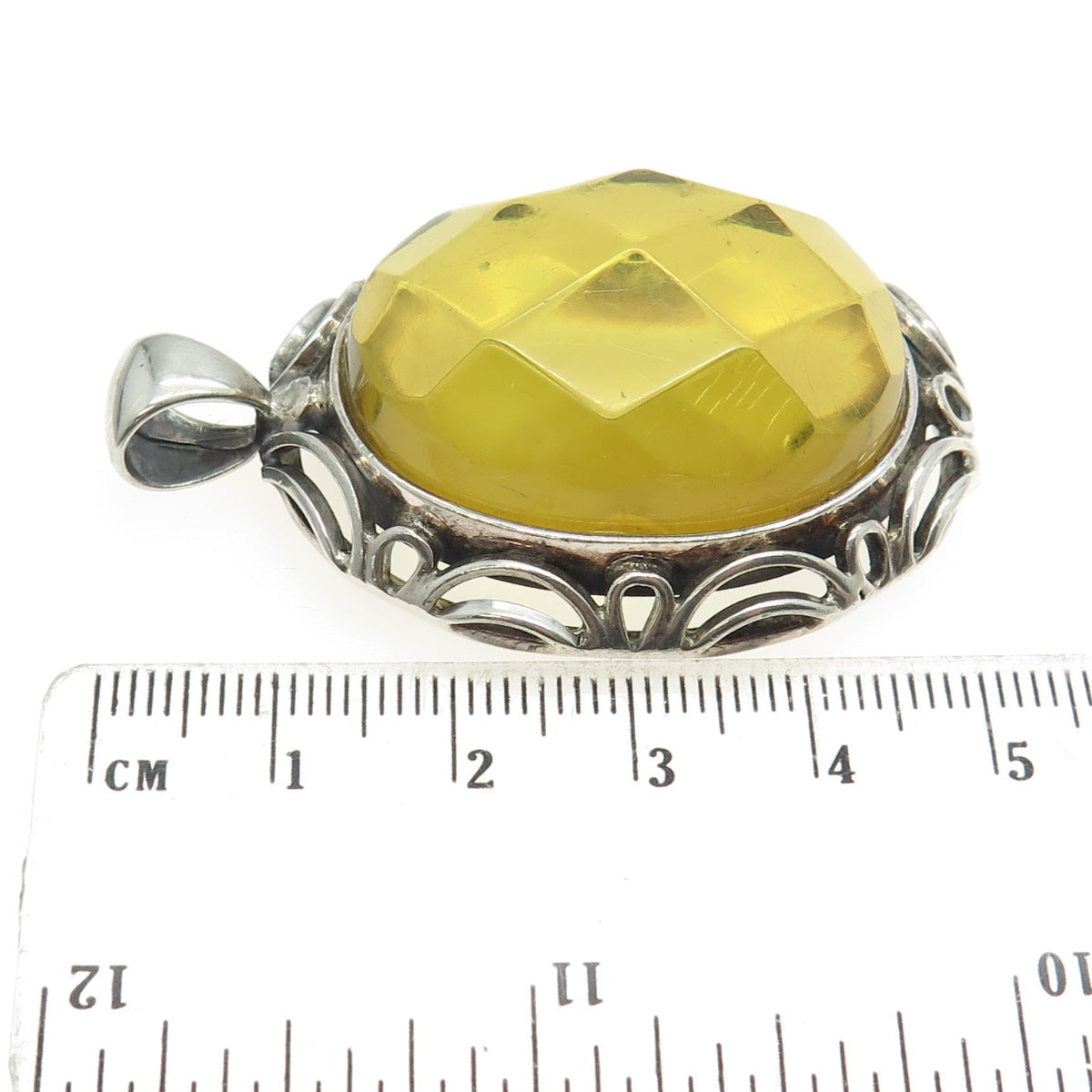 925 Sterling Silver Vintage Real Large Amber Ornate Pendant