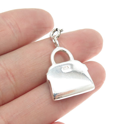 925 Sterling Silver Vintage Black Enamel Lady’s Bag / Purse Charm Pendant