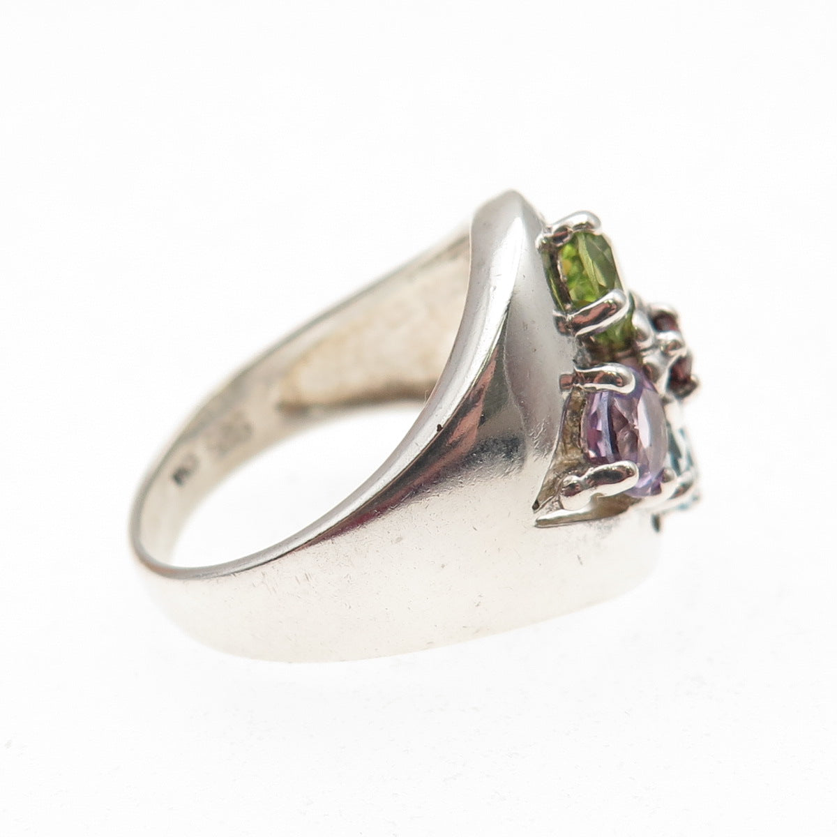 Pranda 925 Sterling Vintage Topaz Amethyst Peridot Citrine & Garnet Ring Size 7