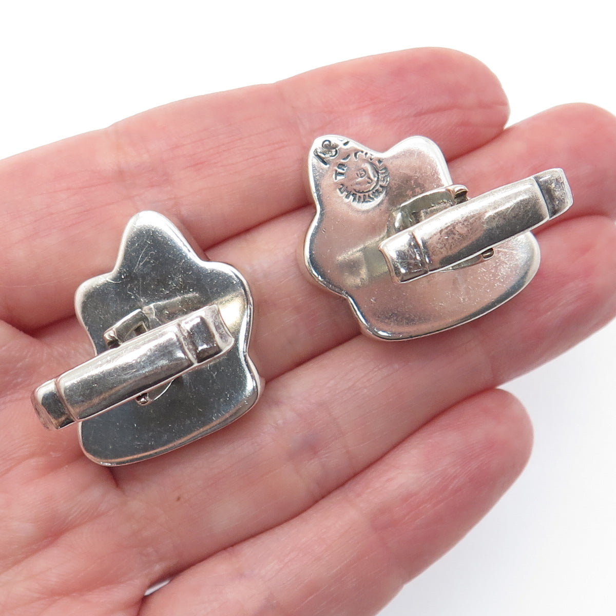 LOS CASTILLO Sterling Silver Vintage Mexico Tribal Horse Shadow Box Cufflinks
