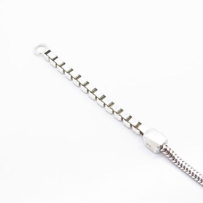 925 Sterling Silver Vintage Box Bead & Herringbone Station Link Bracelet 7"