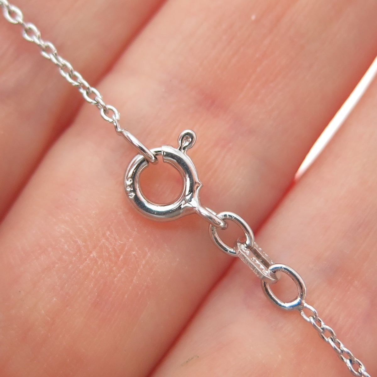 SUN 925 Sterling Silver Real Diamond Heartbeat Cable Chain Necklace 16-18"