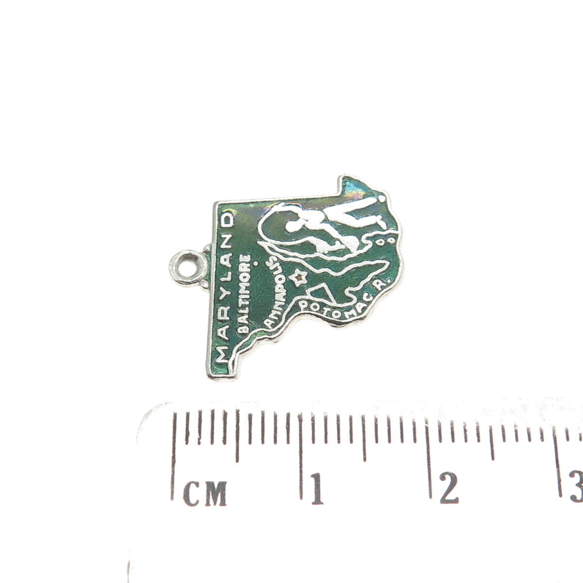 ART'S ELEGANCE 925 Sterling Silver Vintage Enamel Maryland Charm Pendant
