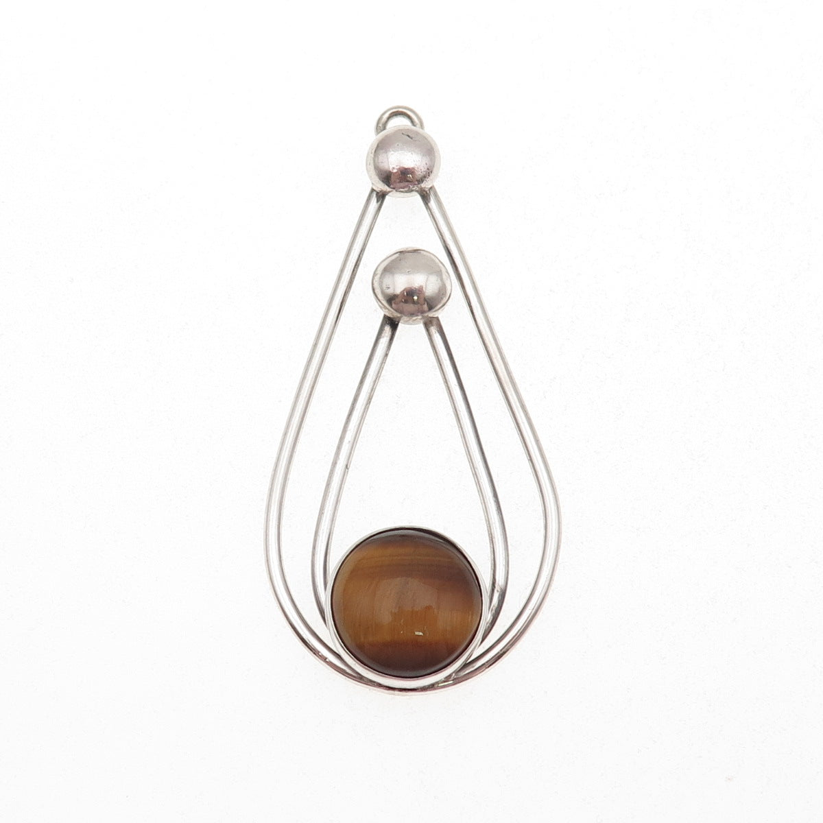 925 Sterling Silver Vintage Real Tiger Eye Modernist Teardrop Pendant
