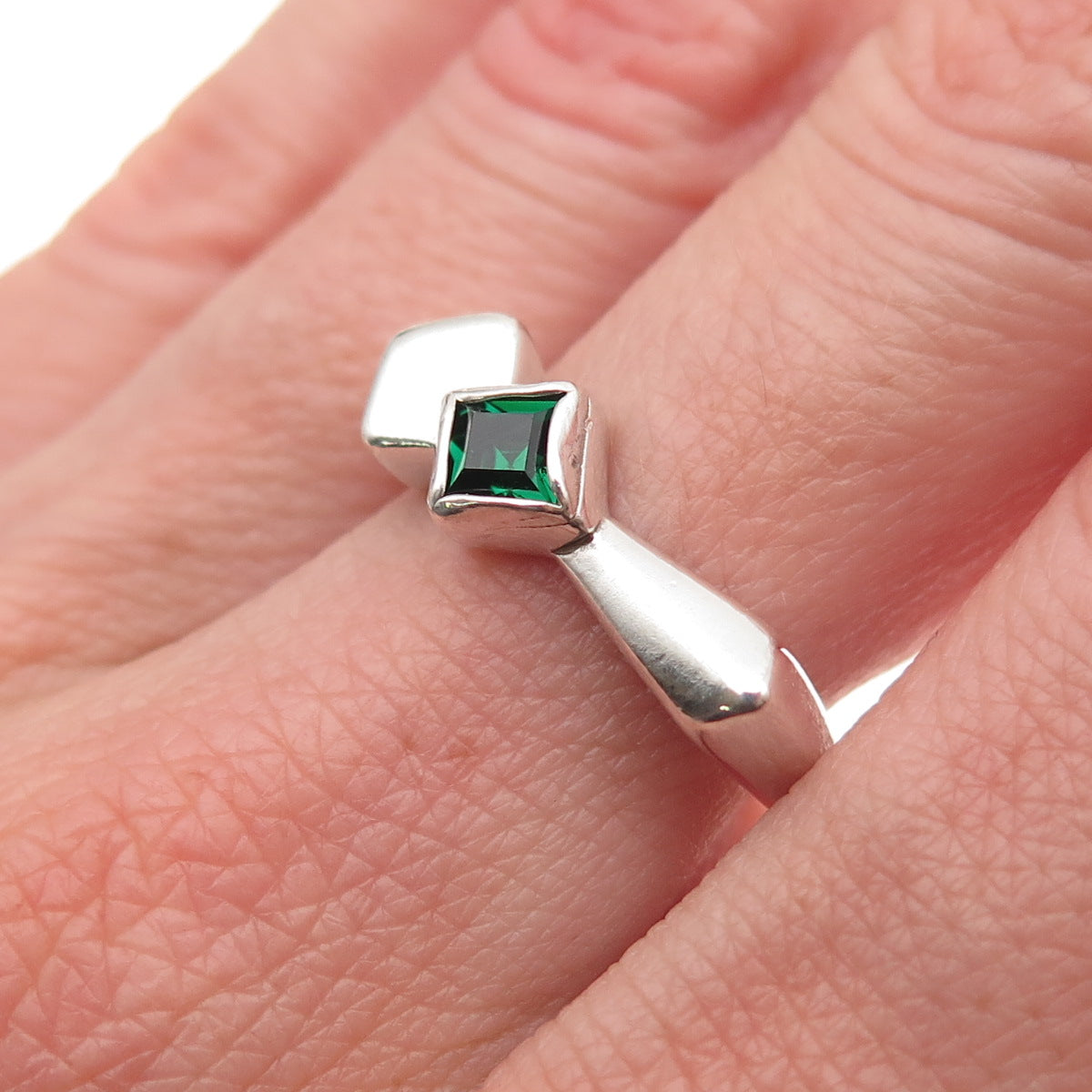 Shube 925 Sterling Silver Vintage Real Chrome Diopside Modernist Ring Size 9