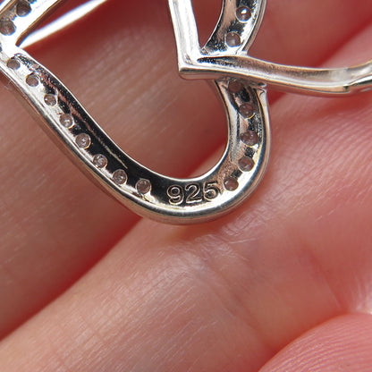 SAI 925 Sterling Silver Real Diamond Interlocked Heart Minimalist Charm Pendant