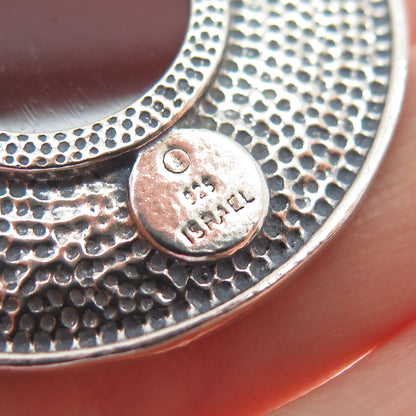 925 Sterling Silver Vintage Israel Real Carnelian Modernist Disc Pendant