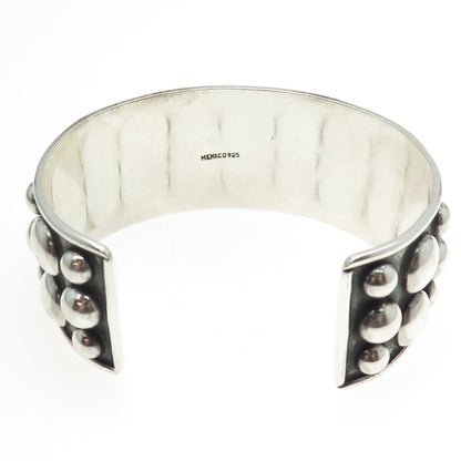 925 Sterling Silver Vintage Mexico Modernist Beaded Adjustable Bracelet 7.75"