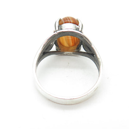 TOMMY LONG 925 Sterling Silver Vintage Real Agate Modernist Ring Size 9.75