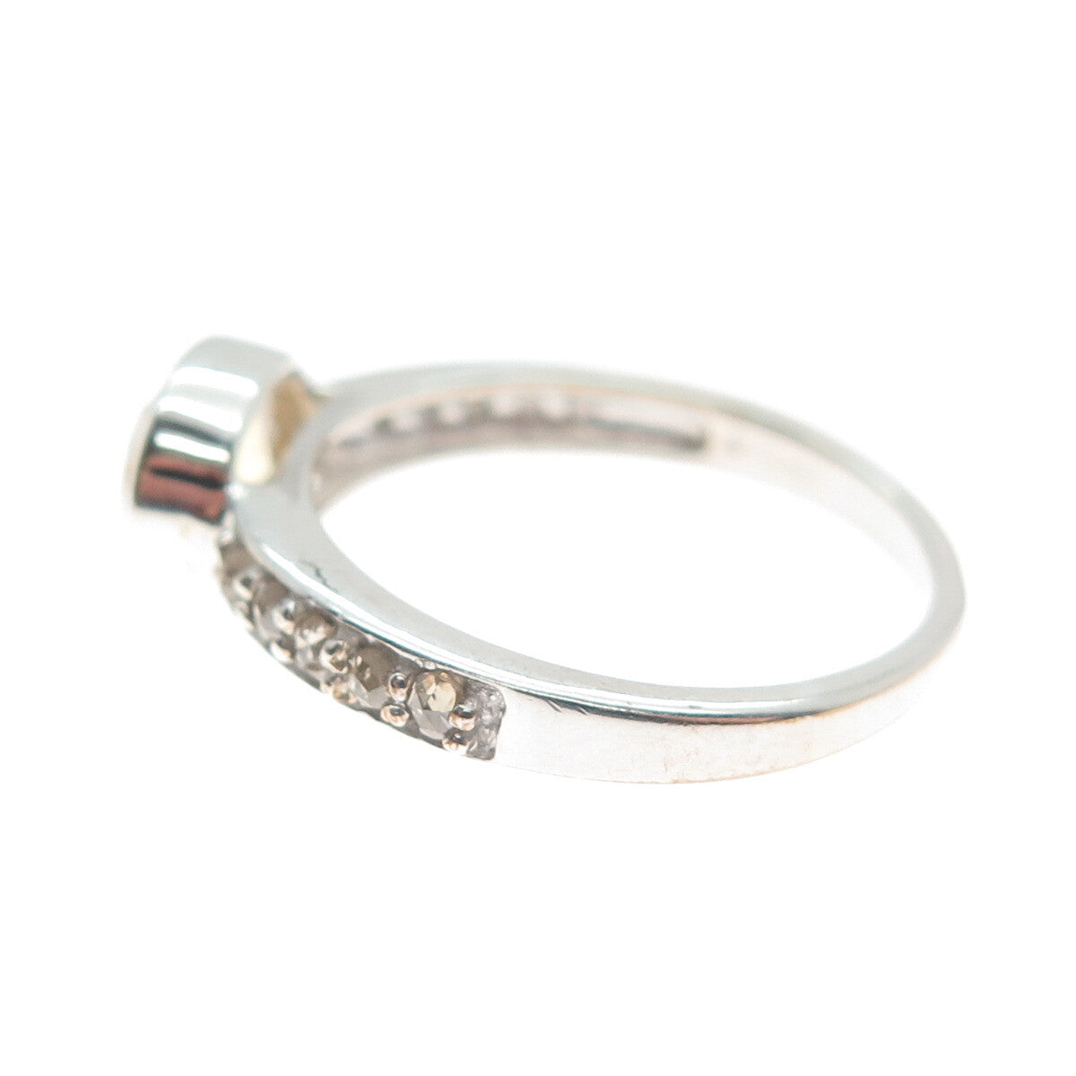 925 Sterling Silver Real Round-Cut Diamond & Oval-Cut Citrine Ring Size 7.75