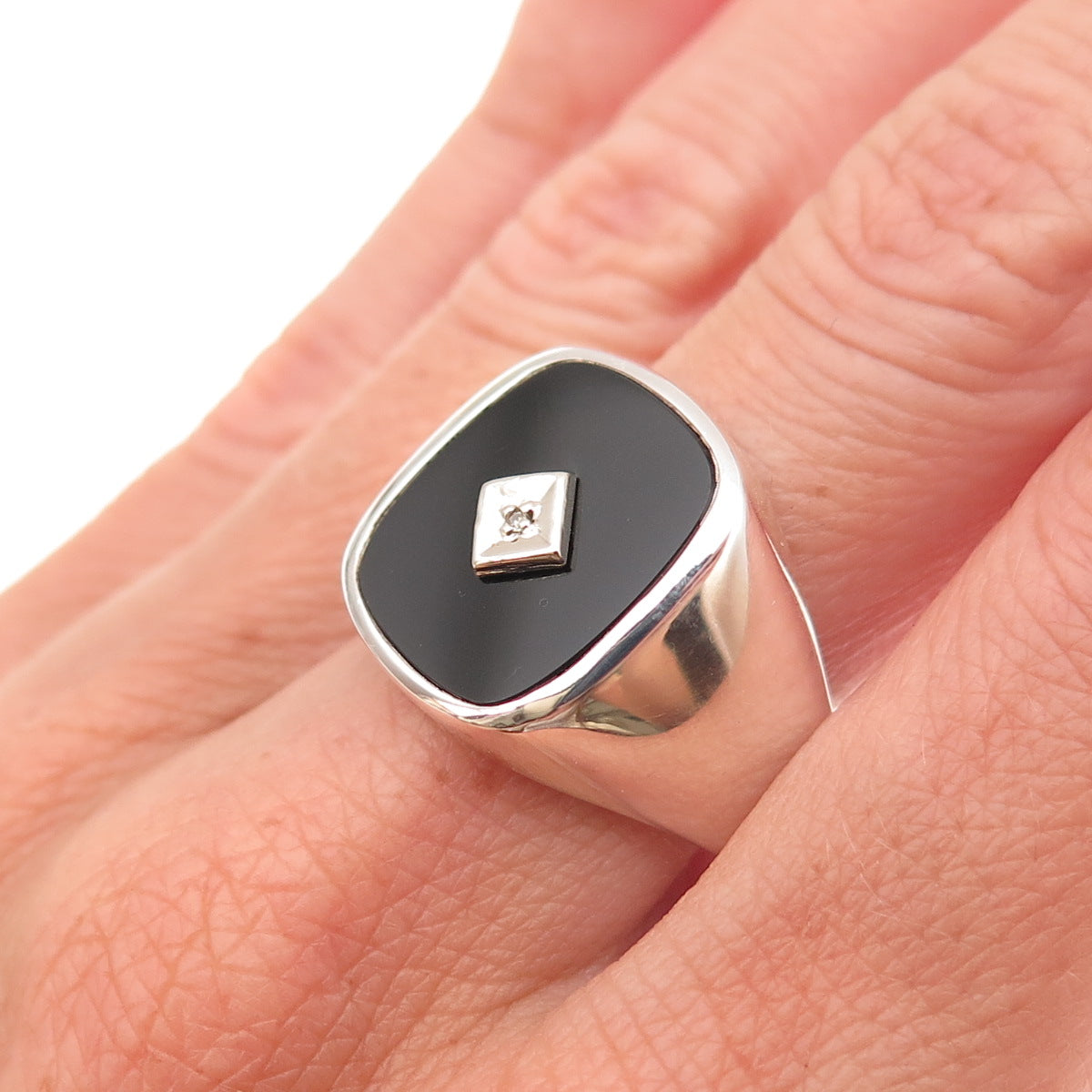 Dason 925 Sterling Silver Vintage Real Diamond Accent & Black Onyx Ring Size 10