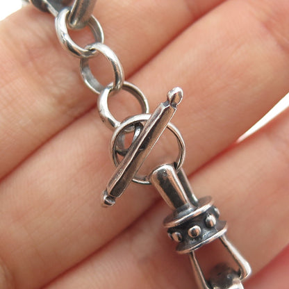 925 Sterling Silver Vintage Beaded Anchor Link Oxidized Bracelet 7"