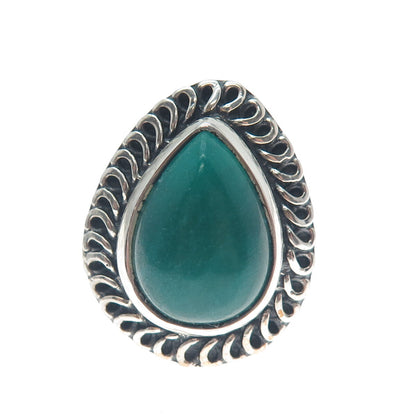 925 Sterling Silver Vintage Pear-Cut Kingman Turquoise Oxidized Ring Size 8.75