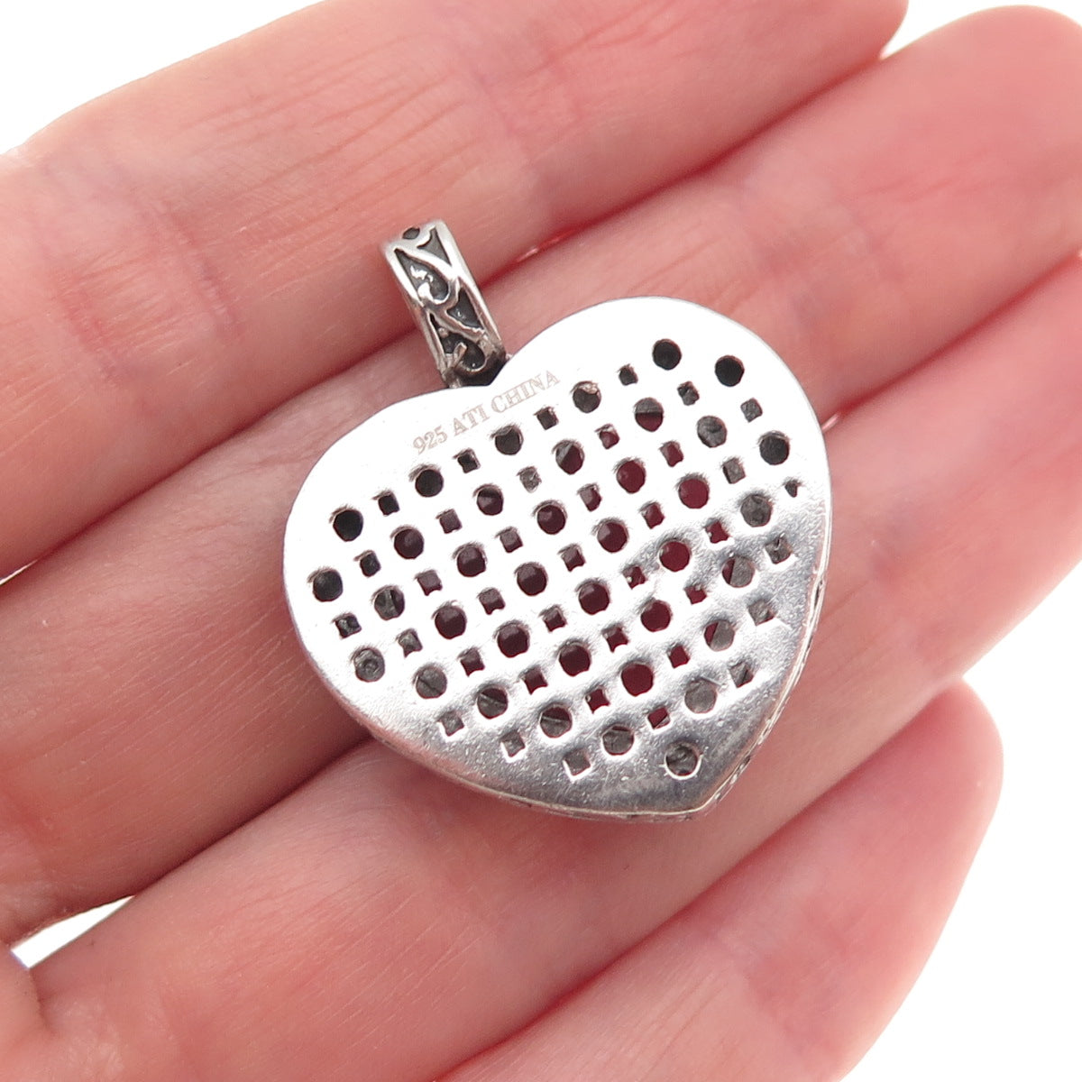 ATI Annika Witt 925 Sterling Silver Vintage Real Cherry Tourmaline Heart Pendant