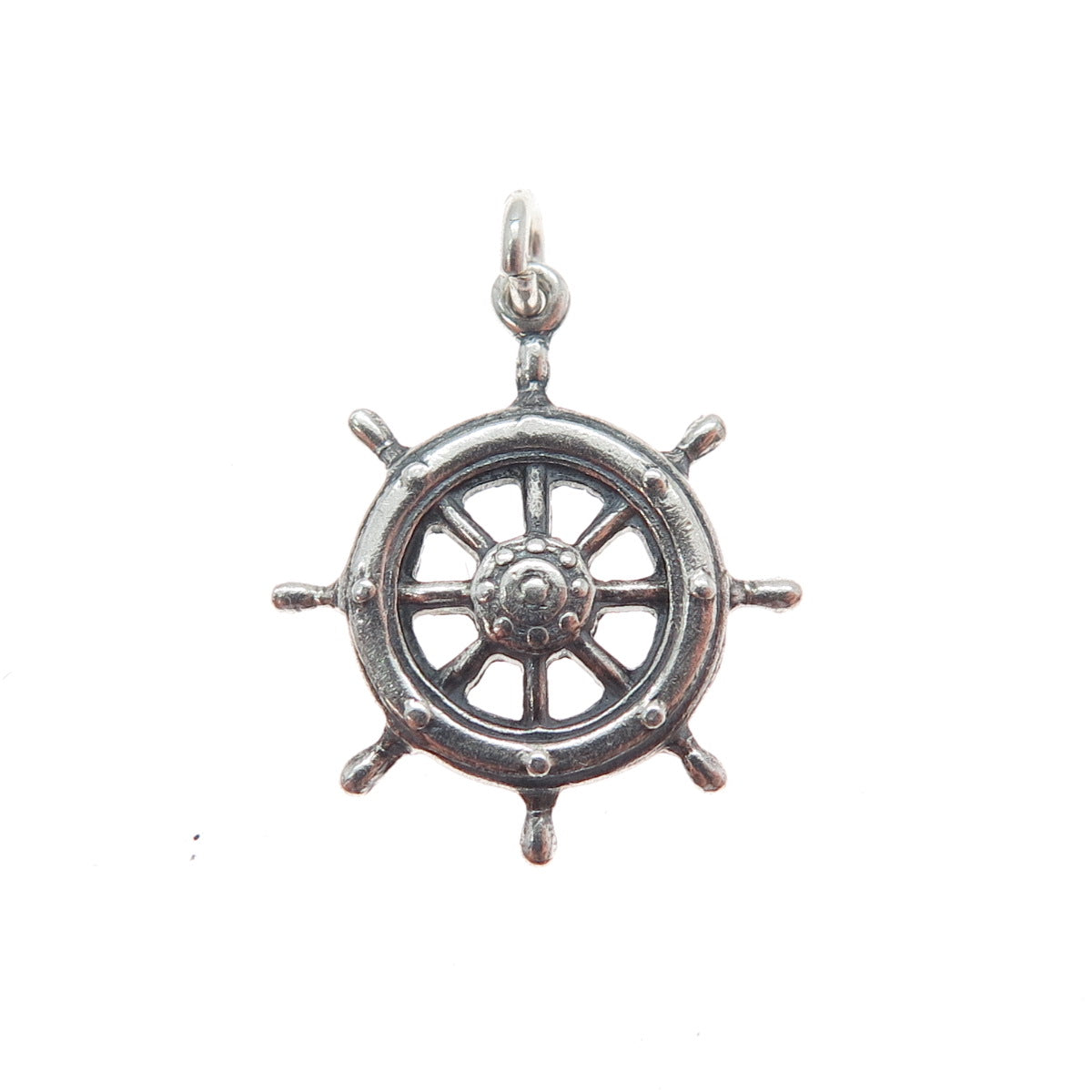 925 Sterling Silver Vintage Ship Wheel Oxidized Minimalist Charm Pendant