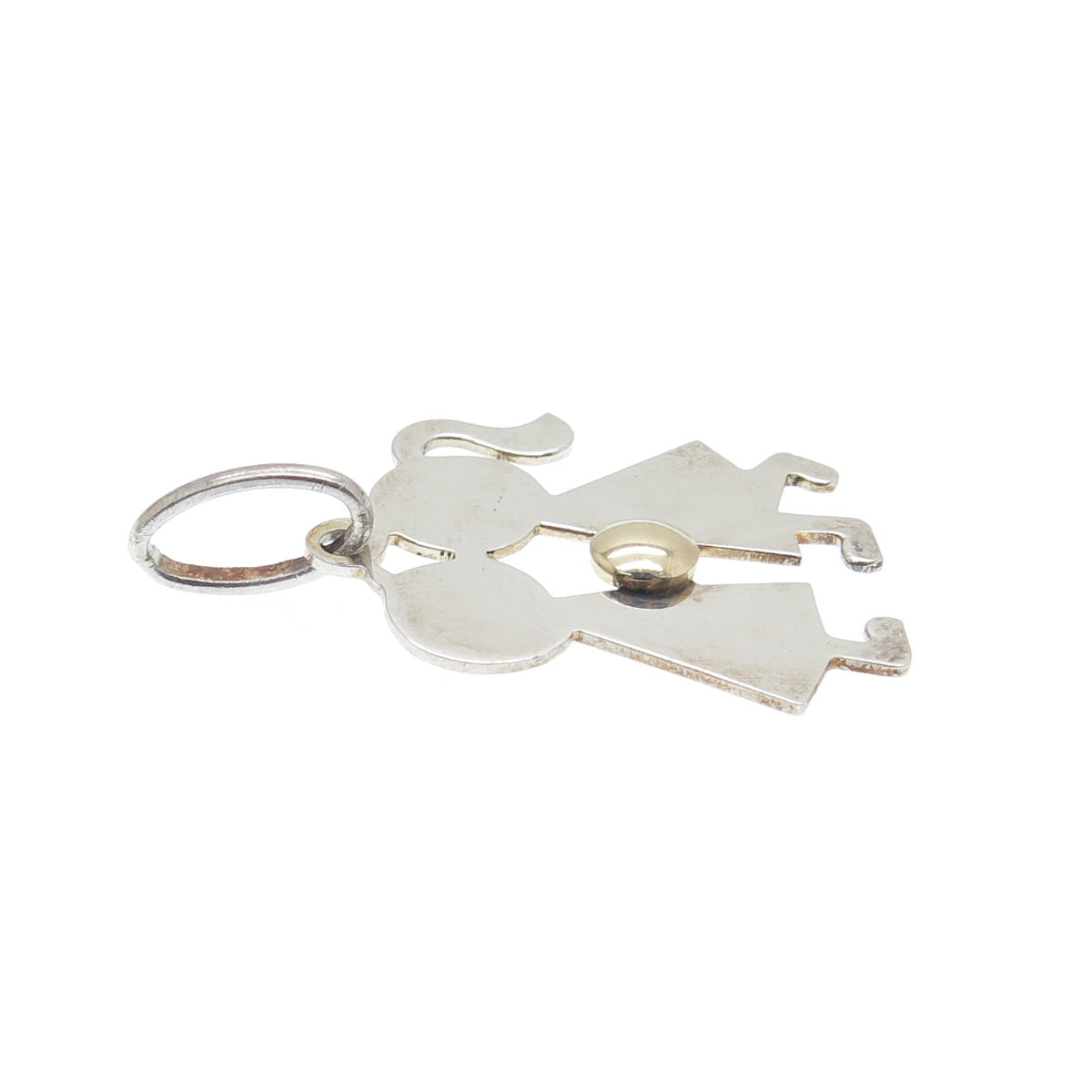 14K Gold & 925 Sterling Silver Vintage Italy Boy & Girl Kiss Charm Pendant